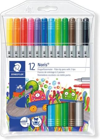 Flamastry dwustronne Noris Club 12 kolorów Staedtler