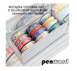 Wstążka ozdobna satynowa nadruk 16mmx3m (12szt) - Penword