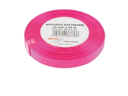 Wstążka satynowa różowa 12mmx32m - Brewis