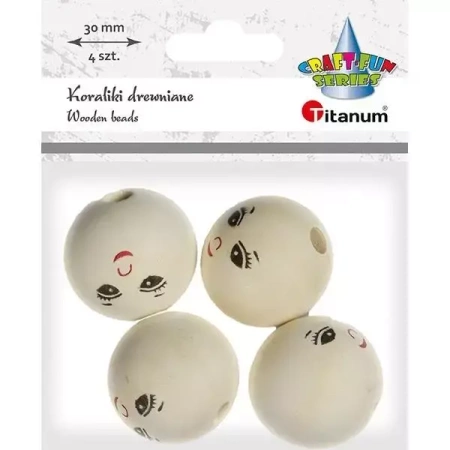 Koraliki drewniane okrągłe z twarzą 4szt - Titanum