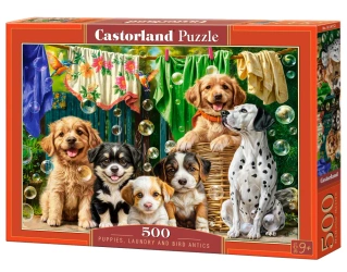 Puzzle 500 Puppies, Laundry and Bird Antics CASTOR - Castorland