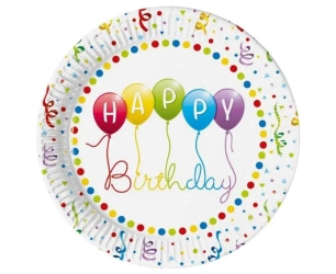 Talerzyki papierowe Happy Birthday 23cm 8szt - Godan