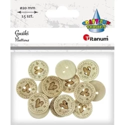 Guziki drewniane handmade with love 20mm 15szt - Titanum