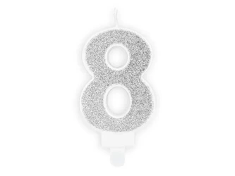 Świeczka urodzinowa 8 srebrna 7cm - PartyDeco