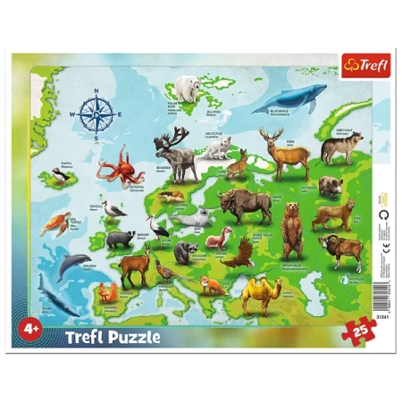 Puzzle 25 ramkowe Mapa Europy ze zwierzętami - Trefl PAP