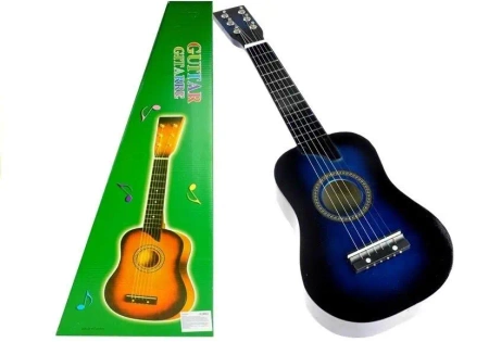 Gitara drewniana klasyczna z kostką niebieska 60cm - Leantoys