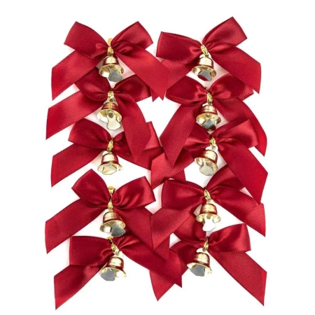 Kokardki z dzwoneczkami czerwone 10szt - Dalprint dpCraft