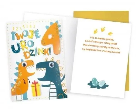 Karnet Urodziny 4 dinozaury - Kukartka