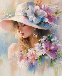 Diamentowa Mozaika Kobieta Blond kapelusz w kwiatach NO-2003092 - Norimpex