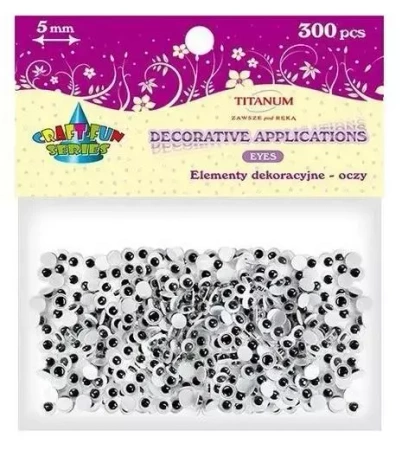 Oczy bez kleju i rzęs 5mm 300szt - Titanum