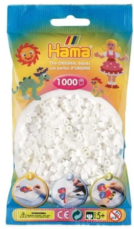 Koraliki Midi w woreczku 1000el białe - Hama