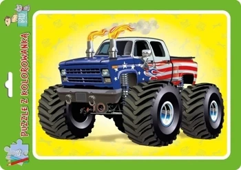 Puzzle w ramce z kolorowanką. Monster truck - MD Creative