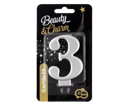 Świeczka B&C 3 metalik srebrna 8,0cm - Godan