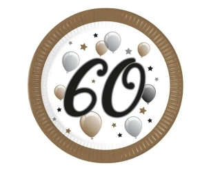 Talerzyki papierowe 60 urodziny FSC 23cm 8szt - Godan