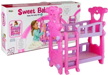 Łóżeczko piętrowe dla lalek różowe - Leantoys