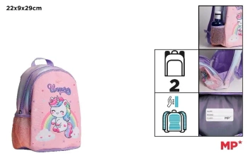 Plecak dwukomorowy Jednorożec różowy 22x9x29cm - MP Main Paper