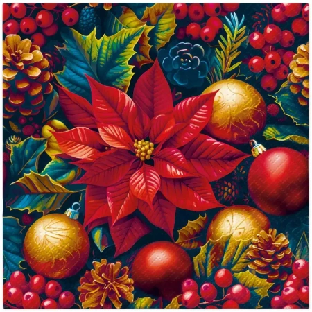 Serwetki świąteczne Vintage Poinsettia Charm 33x33 cm (20 sztuk)