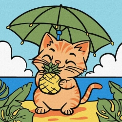 Malowanie po numerach - Kot i ananas 25x25cm - Ideyka