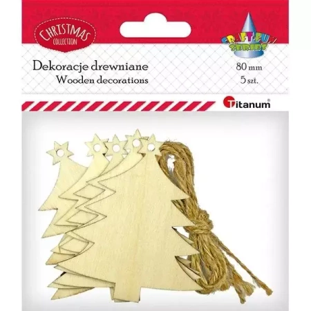 Drewniane zawieszki choinki 5szt - Titanum