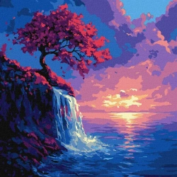 Malowanie po numerach - Sakura w strumieniu 40x40 - Ideyka