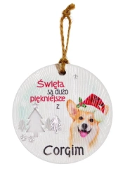 Zawieszka ceramiczna Boże Narodzenie Corgi - Kukartka