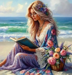 Diamentowa Mozaika Kobieta czytająca na wybrzeżu NO-2001851 - Norimpex