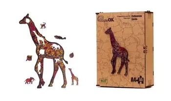 Puzzle drewniane eko 55 Cętkowana żyrafa A4 - PuzzleOK