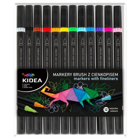Markery Brush z cienkopisem 12 kolorów KIDEA - DERFORM