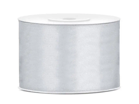Tasiemka satynowa srebrna 50mmx25m - PartyDeco