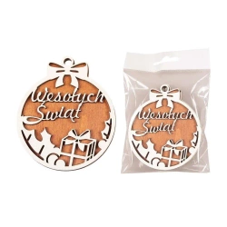 Bombka drewniana 3D Wesołych Świąt 3szt - Cresco