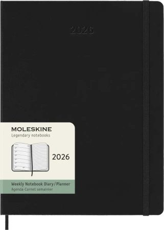 Kalendarz 2026 12M Moleskine XL tygodniowy twarda oprawa czarny 19x25cm