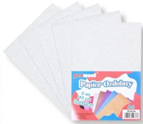 Papier ozdobny A4 brokatowy 140g srebrny 5ark - Polsirhurt
