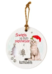 Zawieszka ceramiczna Boże Narodzenie kot biały - Kukartka