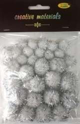 Pompony glitter srebrne 15x25mm 30szt - Galeria Hobby
