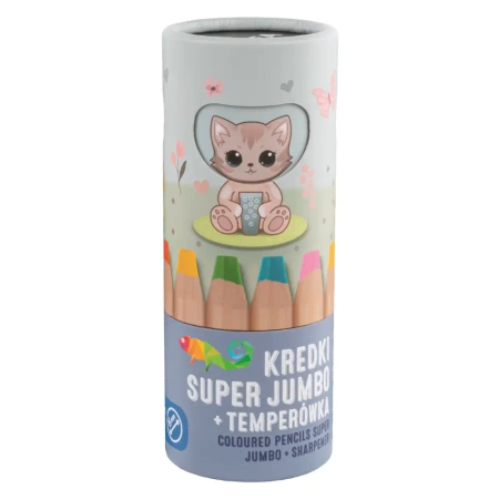 Kredki super jumbo 8 kolorów +temperówka Kidea - DERFORM