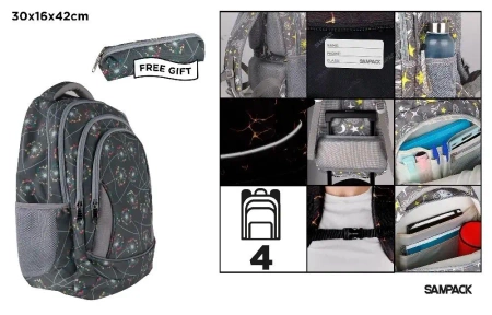 Plecak czterokomorowy 30x16x42cm + piórnik - MP Main Paper