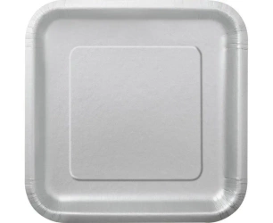 Talerzyki papierowe srebrne 23cm kwadratowe 14szt - Godan