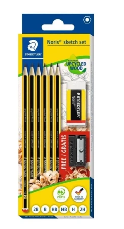 Ołówek Noris 6szt 2xHB,1x2B,B,H,2H + gumka+gratis - Staedtler