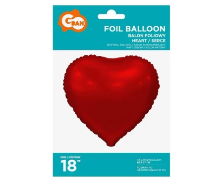 Balon foliowy Serce matowe czerwone 46cm - Godan