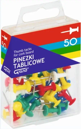 Pinezki tablicowe kolorowe 50szt GRAND