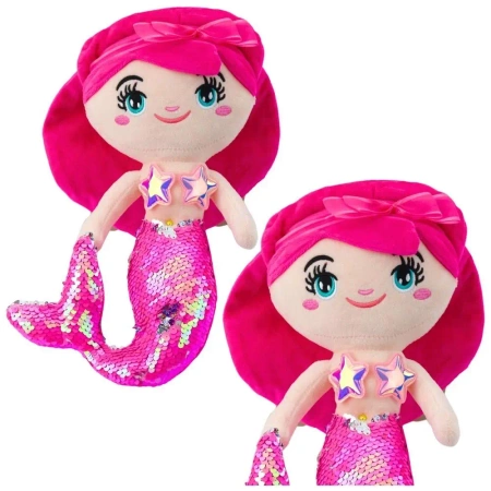Syrenka pluszowa z ogonem w cekiny różowa 30cm - Leantoys