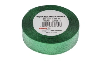 Wstążka brokatowa zielona 25mmx22m - Brewis