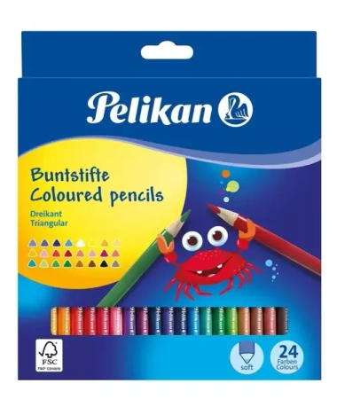 Kredki ołówkowe trójkątne 24 kolory Pelikan