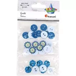 Guziki plastikowe okrągłe 15mm niebies mix 30szt - Titanum