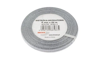 Wstążka brokatowa srebrna 6mmx22m - Brewis