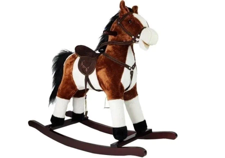 Koń na biegunach brąz dźwięk ruchomy pysk 74cm - Leantoys