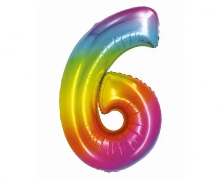 Balon foliowy cyfra 6 tęczowa Smart 76cm - Godan