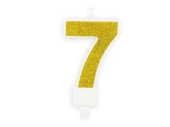 Świeczka urodzinowa 7 złota 7cm - PartyDeco