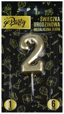 Świeczka urodzinowa 2 Metaliczna złota - GoParty