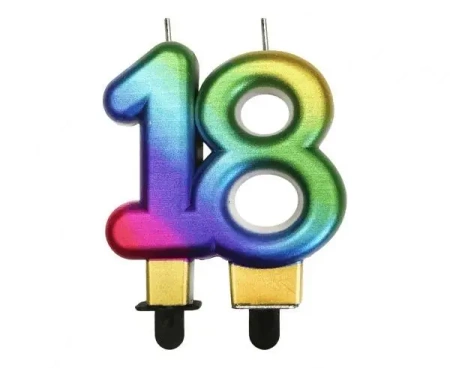Świeczka urodzinowa 18, tęczowa